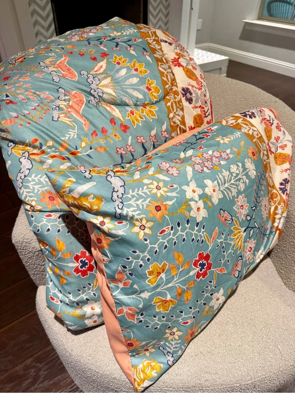 Macys Vilano Comforter Set Full Queen Blue Floral Tiger Deer Boho 3Pc